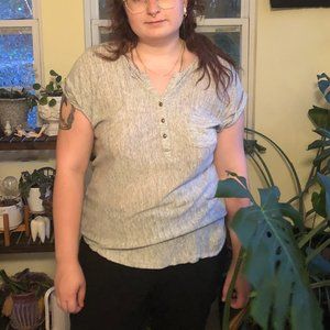 green and white striped cap sleeve blouse women's size XL business or casual